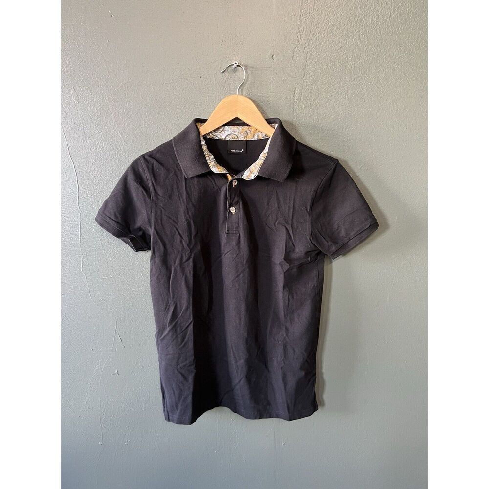 Jared Lang Black Short Sleeved Polo Shirt Rainbow Trim Men Size Small